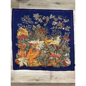 VTG Square Scarf Polyester 31"x31" Autumn Leaves Mushrooms Birds 80s Korea